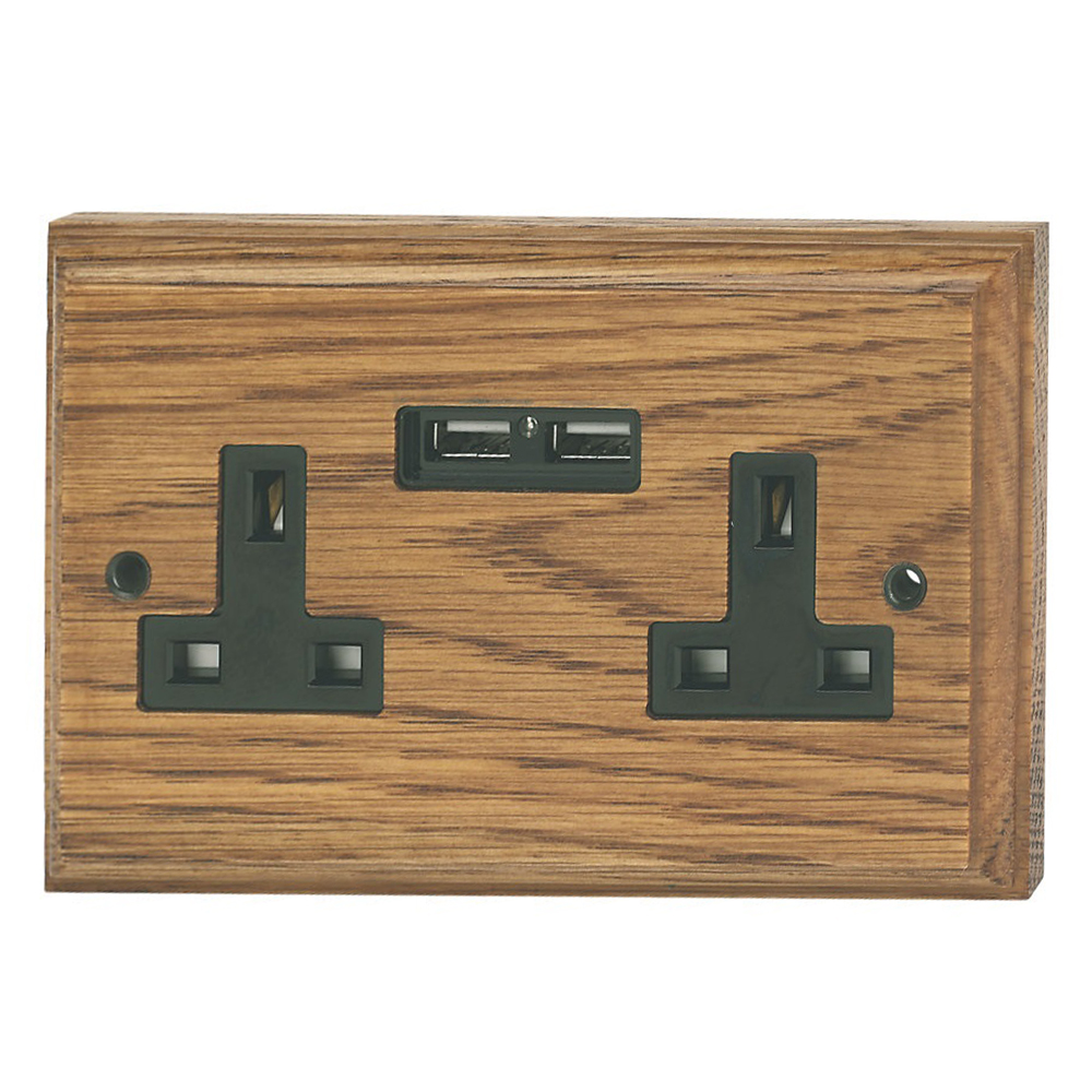 13AMP USB SOCKET 3X6 OAK WOOD