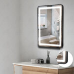 B BAGNO Silver LED Framed Mirror, Black Framed Mirror, premium Quality 80x60cm BML20(Black)