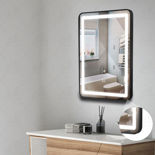 B BAGNO Silver LED Framed Mirror, Black Framed Mirror, premium Quality 80x60cm BML20(Black)