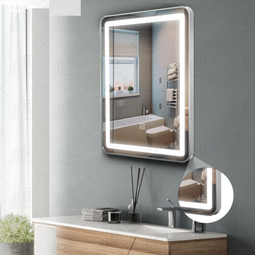 B BAGNO Silver LED Framed Mirror, Silver Framed Mirror, premium Quality 80x60cm BML22(Silver)