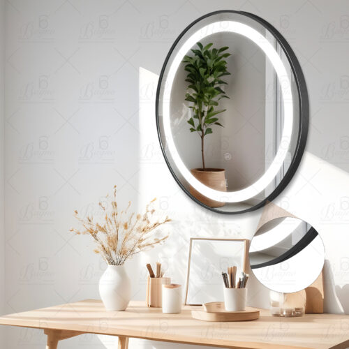 B BAGNO Silver LED Framed Mirror, Matt Black Mirror, premium Quality 60x60cm BML23(Matt Black)