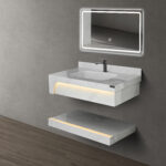 B Bagno Rock Plate LED Cabinet Counter With Wash Basin & LED Mirror Cabinet CB25 (80x50cm)