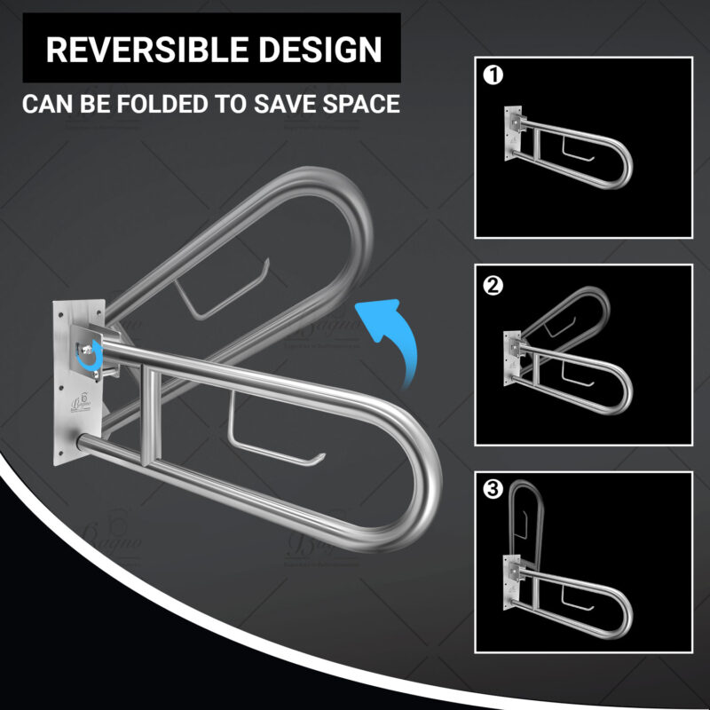 B BAGNO Foldable Stainless Steel Handicap Grab Bar with Tissue Holder - 8814