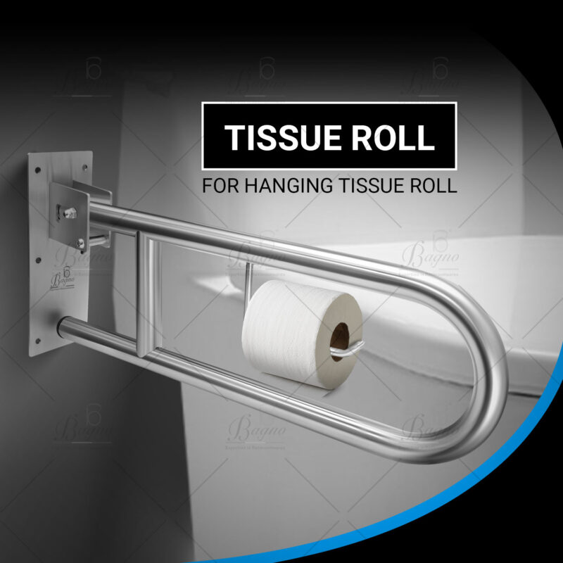 B BAGNO Foldable Stainless Steel Handicap Grab Bar with Tissue Holder - 8814