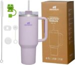 Quencher H2.0 FlowState Vacuum Insulated Tumbler with Straw, Lid, Spill Stopper, Cleaning Brush & Random Topper for Water, Iced Tea, Coffee & Smoothies – | 1.2L 40 oz Orchid |