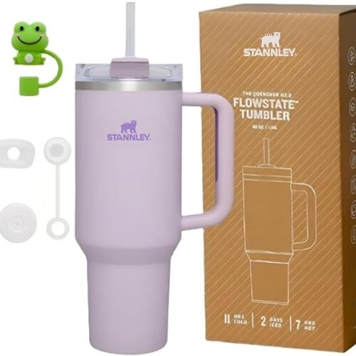 Quencher H2.0 FlowState Vacuum Insulated Tumbler with Straw, Lid, Spill Stopper, Cleaning Brush & Random Topper for Water, Iced Tea, Coffee & Smoothies – | 1.2L 40 oz Orchid |