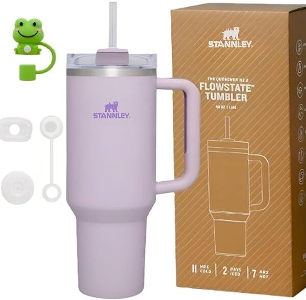 Quencher H2.0 FlowState Vacuum Insulated Tumbler with Straw, Lid, Spill Stopper, Cleaning Brush & Random Topper for Water, Iced Tea, Coffee & Smoothies – | 1.2L 40 oz Orchid |