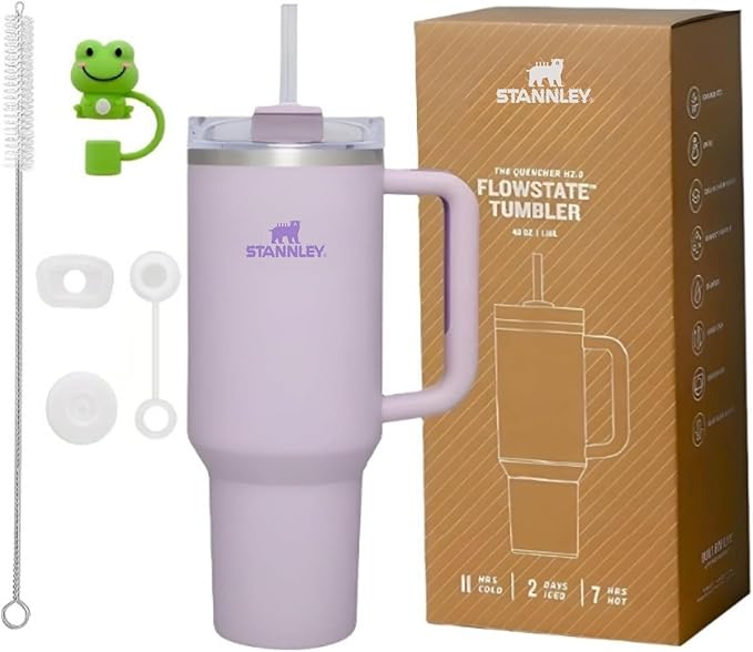 Quencher H2.0 FlowState Vacuum Insulated Tumbler with Straw, Lid, Spill Stopper, Cleaning Brush & Random Topper for Water, Iced Tea, Coffee & Smoothies – | 1.2L 40 oz Orchid |