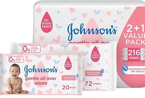 Johnson's Baby Wipes - Gentle All Over, Leaves skin soft and feeling healthy, Leaves no unwanted residue behind, alcohol-free, 216 wipes