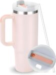 Quencher H2.0 FlowState Vacuum Insulated Tumbler with Straw, Lid, Spill Stopper, Cleaning Brush & Random Topper for Water, Iced Tea, Coffee & Smoothies – | 1.2Litre 40 oz RoseQuartz |