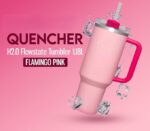 Quencher H2.0 FlowState Vacuum Insulated Tumbler with Straw, Lid, Spill Stopper, Cleaning Brush & Random Topper for Water, Iced Tea, Coffee & Smoothies – | 1.2Litre 40 oz Pink |