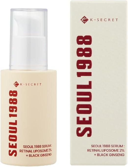 KSECRET SEOUL 1988 Serum : Retinal Liposome 2% + Black Ginseng, 30ml/1.01fl.oz | 58% Black Ginseng Extract with Retinal, Bakuchiol, Vitamin C & 3 Peptides for Wrinkle Care | Korean Skincare |