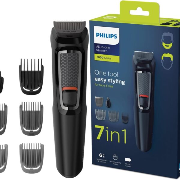 Philips Multigroom 3000 MG3720/33 | 7-in-1 All-in-One Trimmer for Face & Hair | Maintenance-Free Blades, Nose & Ear Trimmer | 60min Cordless Use, Includes Nose & Ear Trimmer, Hair & Beard Combs