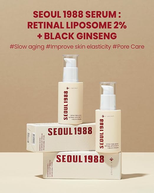 KSECRET SEOUL 1988 Serum : Retinal Liposome 2% + Black Ginseng, 30ml/1.01fl.oz | 58% Black Ginseng Extract with Retinal, Bakuchiol, Vitamin C & 3 Peptides for Wrinkle Care | Korean Skincare |