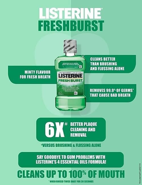 Listerine, Mouthwash, Fresh Burst, 500Ml, 2+1 Pack