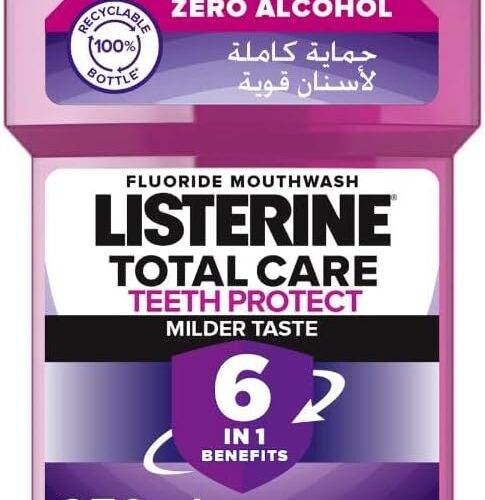 Listerine, Total Care, Teeth Protect, 6 Benefit Fluoride Daily Mouthwash, Milder Taste, Smooth Mint, helps prevent cavities, restores enamel, keeps gums healthy, 250ml