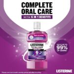 Listerine, Total Care, Teeth Protect, 6 Benefit Fluoride Daily Mouthwash, Milder Taste, Smooth Mint, helps prevent cavities, restores enamel, keeps gums healthy, 250ml