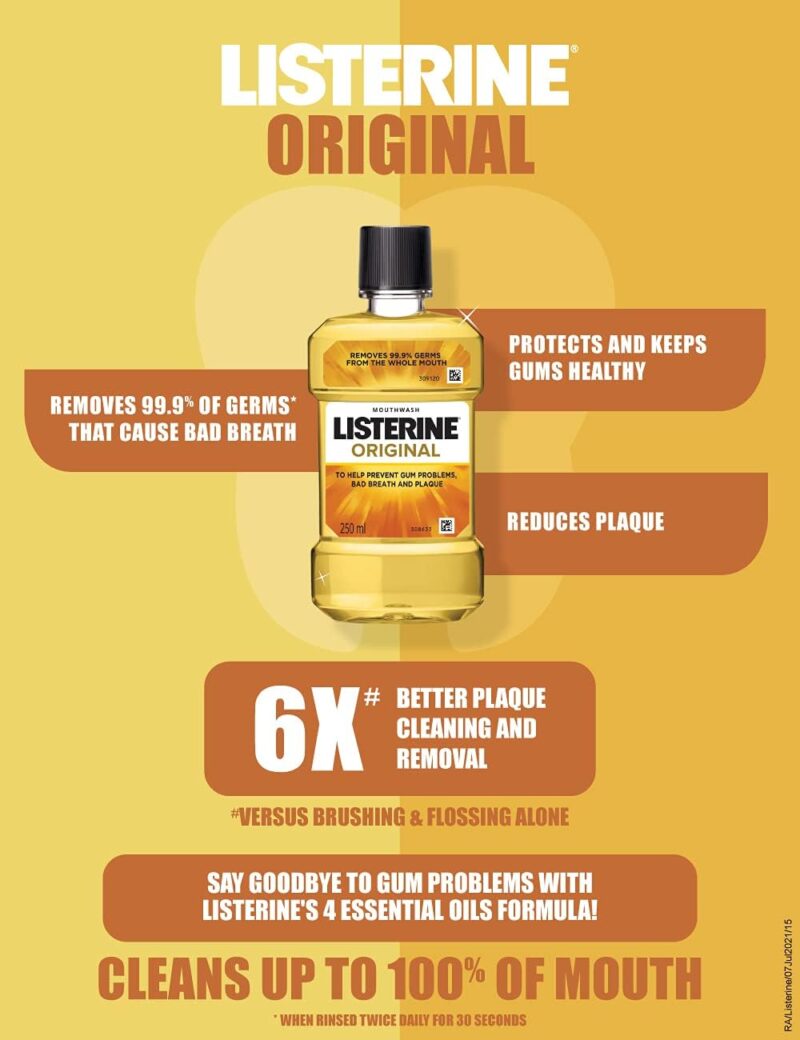 Listerine Original Mouthwash Liquid, Removes 99.9% Germs, 500ml (Pack of 1)