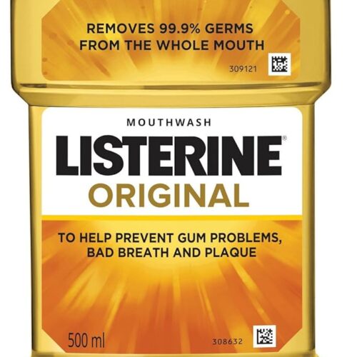 Listerine Original Mouthwash Liquid, Removes 99.9% Germs, 500ml (Pack of 1)