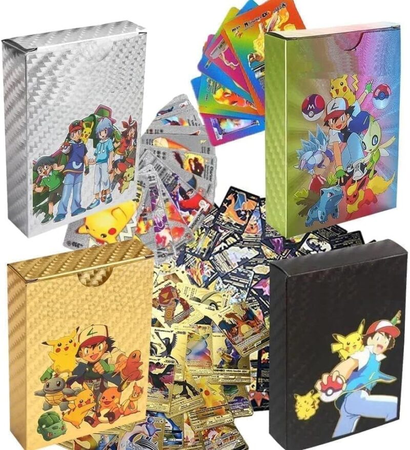 TECH LOGO ELECTRONICS 220 PCS Gold+Black+Silver+Rainbow Foil Card Assorted TCG Deck Box - V Series Vmax GX Rare Golden and Common-Rare Mystery Card (Gold+Black+Silver+Rainbow)