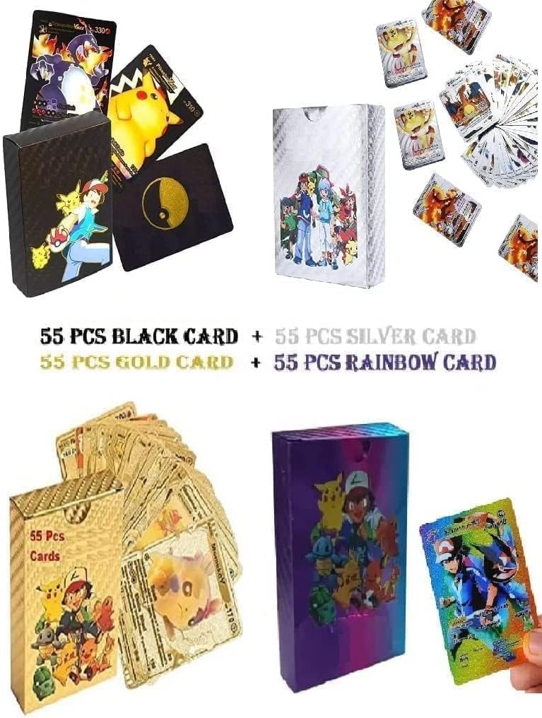 TECH LOGO ELECTRONICS 220 PCS Gold+Black+Silver+Rainbow Foil Card Assorted TCG Deck Box - V Series Vmax GX Rare Golden and Common-Rare Mystery Card (Gold+Black+Silver+Rainbow)