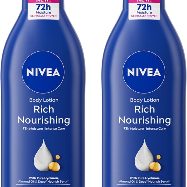 NIVEA Body Lotion for Dry to Very Dry Skin, Rich Nourishing, 5in1 Complete Care, 72H Intense Moisture, 2x400ml, Pack of 2