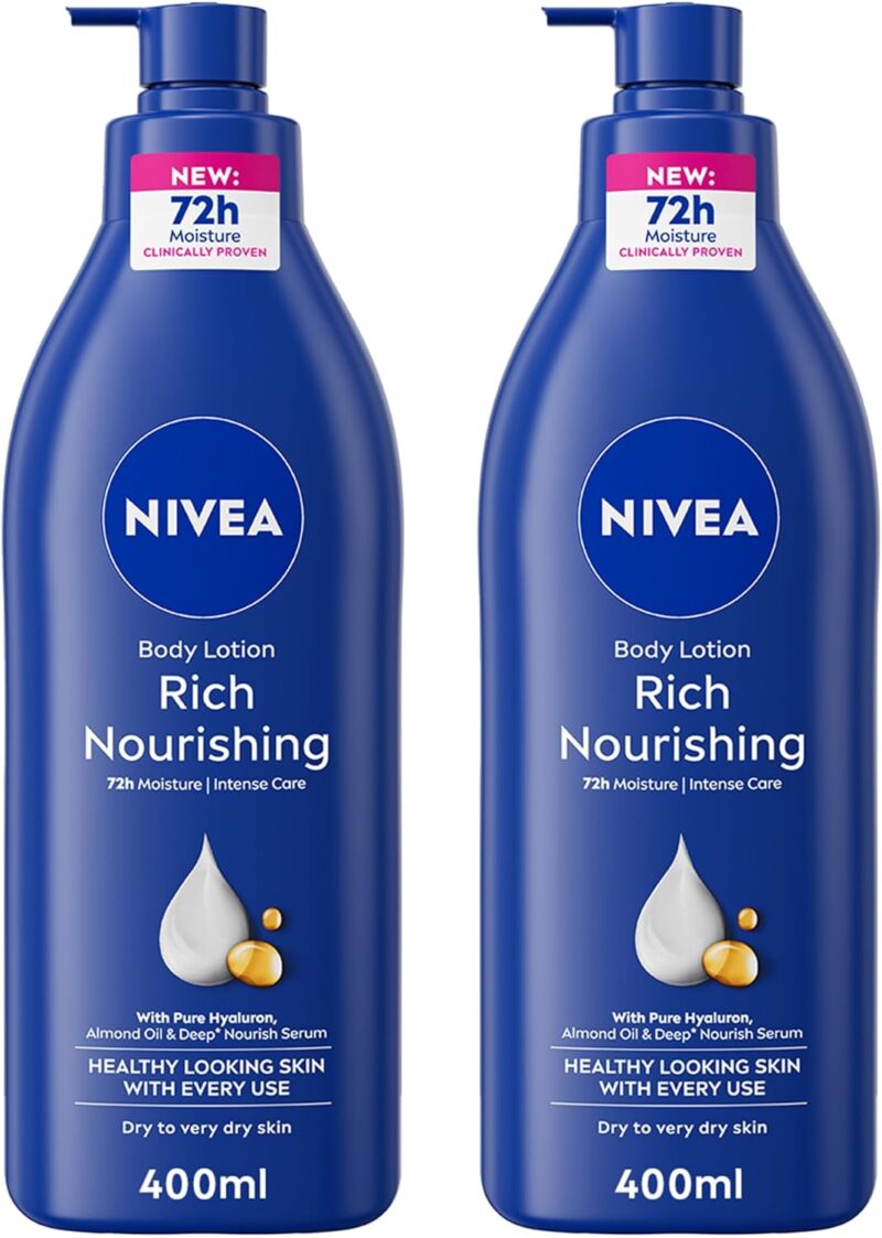 NIVEA Body Lotion for Dry to Very Dry Skin, Rich Nourishing, 5in1 Complete Care, 72H Intense Moisture, 2x400ml, Pack of 2