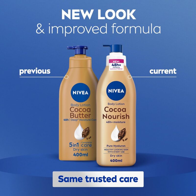 NIVEA Body Lotion for Dry Skin, Cocoa Butter, 5in1 Complete Care, 48H Deep Moisture, 400ml