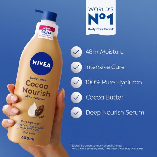 NIVEA Body Lotion for Dry Skin, Cocoa Butter, 5in1 Complete Care, 48H Deep Moisture, 400ml