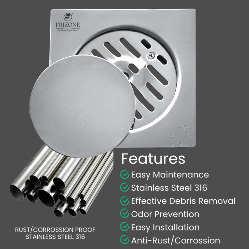 FRIZONE Premium Stainless Steel 316 Concealed Floor Drain - FD07– 15×15 cm