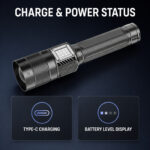 Rechargeable White Laser Zoomable Battery Display LED Flashlight W5254A Black 2000LM For Camping Outdoor Emergency