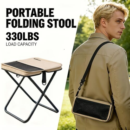 Portable Folding Camping Stool With Storage Bag, Lightweight Foldable Backpack Style Small Camp Chair, Heavy Duty Collapsible Mazar Stool For Camping Fishing Travel Hiking, 3 Colors Available