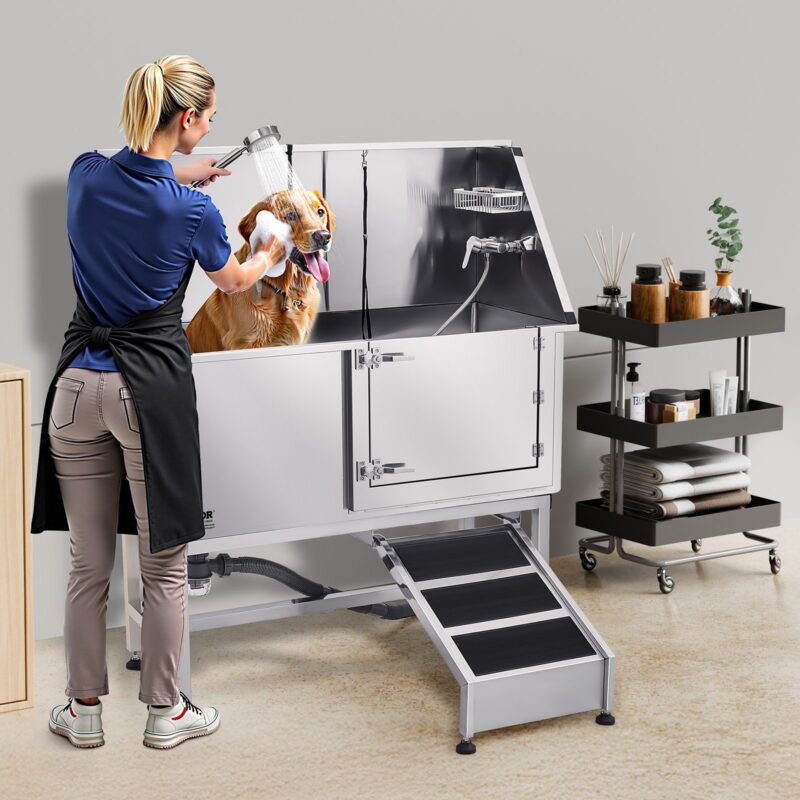 50 Inch Dog Grooming Bath Tub Stainless Steel W Ramp Water Filter