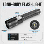 Rechargeable White Laser Zoomable Battery Display LED Flashlight W5254A Black 2000LM For Camping Outdoor Emergency