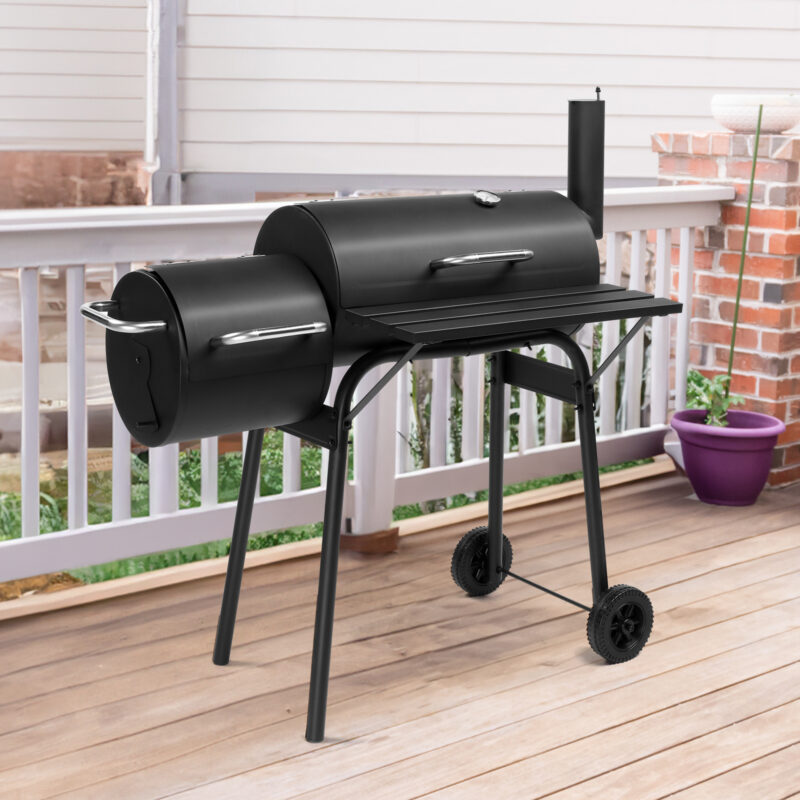 111x54x93cm Black, Double Cylinder, Wheeled, Smoked, Charcoal Grill
