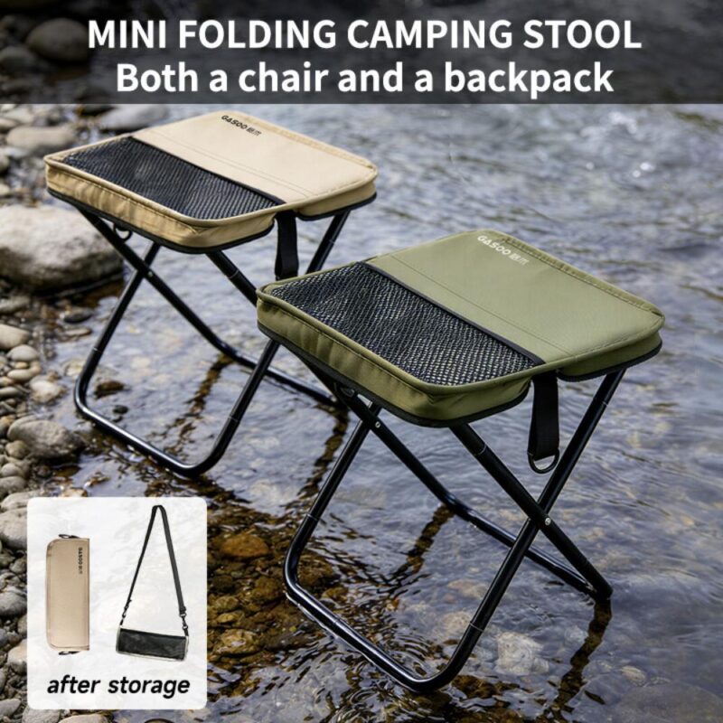Portable Folding Camping Stool With Storage Bag, Lightweight Foldable Backpack Style Small Camp Chair, Heavy Duty Collapsible Mazar Stool For Camping Fishing Travel Hiking, 3 Colors Available
