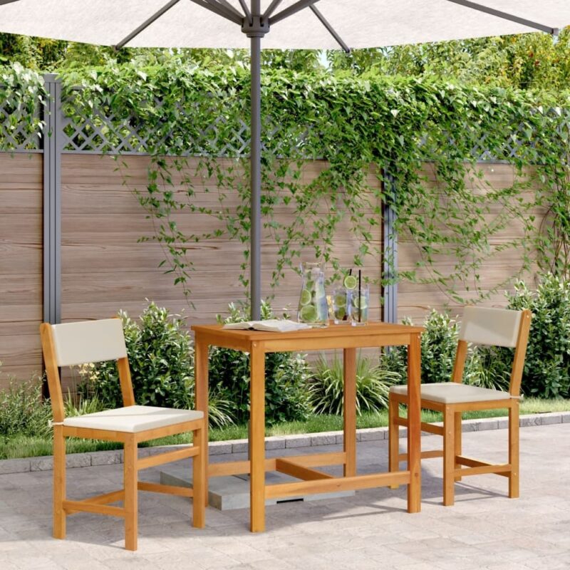 3-piece balcony furniture set with cushions, solid acacia wood