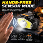 Rechargeable Motion Sensor Magnetic Battery Display LED Headlamp W663 3 Black For Camping Hiking Work