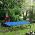 2 Person Folding Camping Cot For Adults, 50Extra Wide Outdoor Portable Sleeping Cot With Carry Bag, Elevated Camping Bed, Beach Hiking, Blue