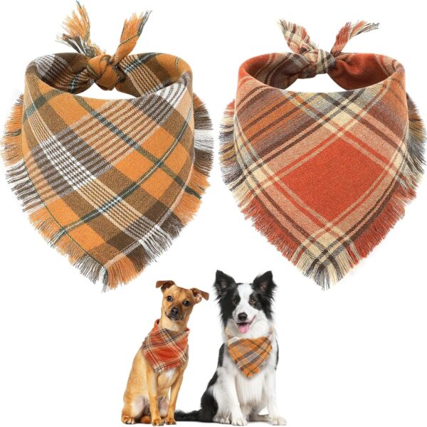 Vivifying Fall Dog Bandana With Tassels Edges Classic Plaid Triangle Dog Apparel Accessories Unny Dog Scarf Costume For Thanksgiving Photo Prop  And Party Decor