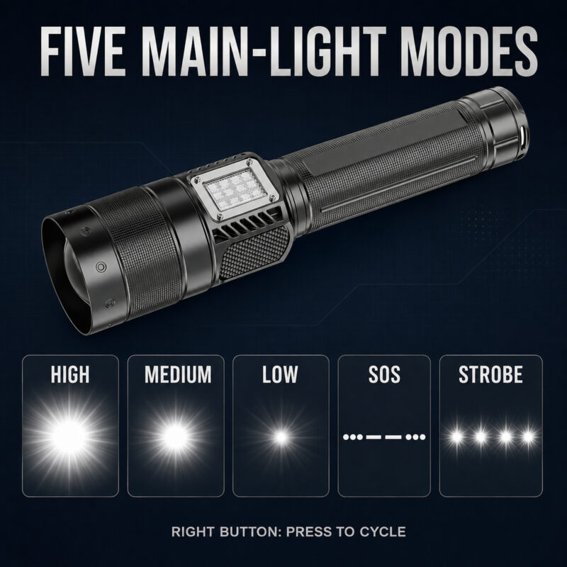 Rechargeable White Laser Zoomable Battery Display LED Flashlight W5254A Black 2000LM For Camping Outdoor Emergency