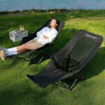 Adjustable 4-Position Reclining Camping Chair With Footrest, Breathable Honeycomb Mesh High Back Foldable Lawn Lounge Chair, Heavy Duty 240lbs Portable Beach Picnic Fishing Outdoor Fold Recliner Chair