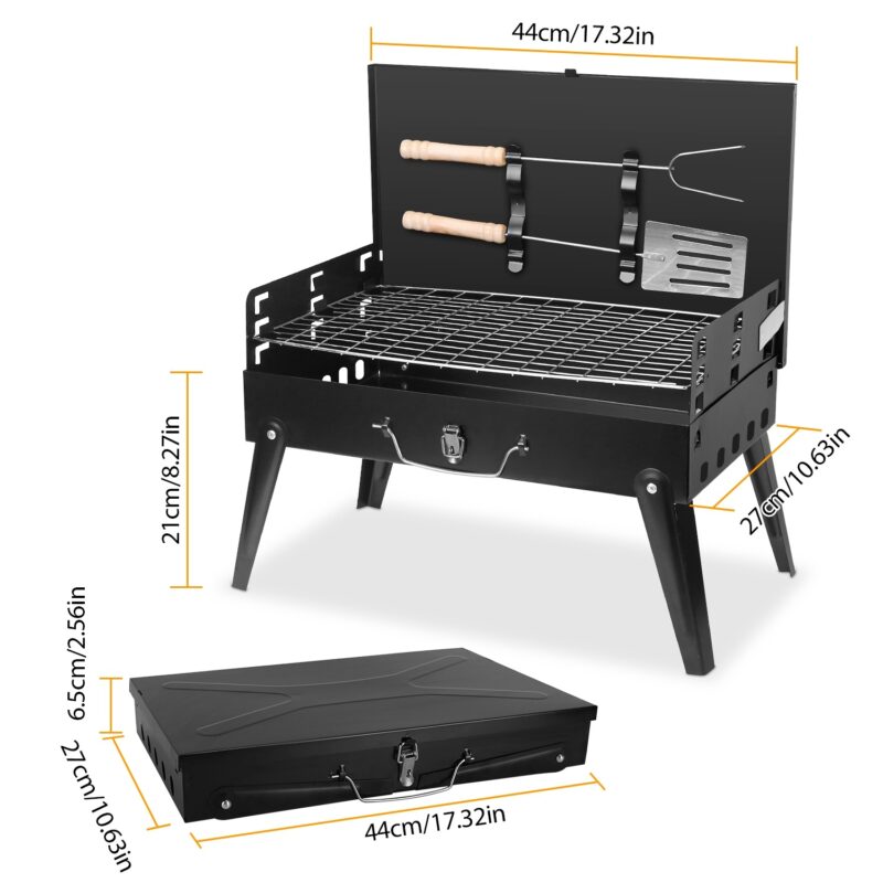 1Pc 17.32x10.63x8.27in Portable Charcoal Grill For Spring Summer Outdoor Activities Foldable BBQ Suitcase Grill Shelf For Outdoor Camping Picnics Garden Grilling Fedex Shipping