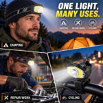 Rechargeable Motion Sensor Magnetic Battery Display LED Headlamp W663 3 Black For Camping Hiking Work
