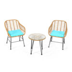 3 Pieces Rattan Furniture Set With Cushioned Chair Table