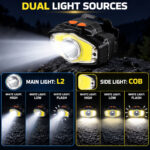 Rechargeable Motion Sensor Magnetic Battery Display LED Headlamp W663 3 Black For Camping Hiking Work