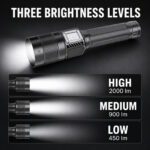 Rechargeable White Laser Zoomable Battery Display LED Flashlight W5254A Black 2000LM For Camping Outdoor Emergency