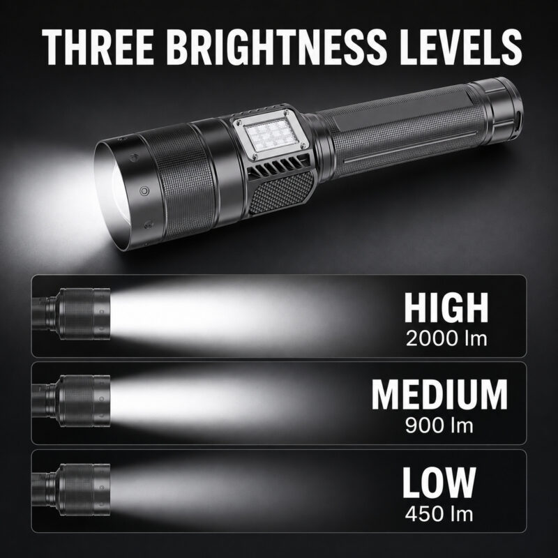 Rechargeable White Laser Zoomable Battery Display LED Flashlight W5254A Black 2000LM For Camping Outdoor Emergency