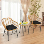 3 Pieces Rattan Furniture Set With Cushioned Chair Table