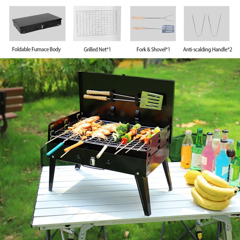 1Pc 17.32x10.63x8.27in Portable Charcoal Grill For Spring Summer Outdoor Activities Foldable BBQ Suitcase Grill Shelf For Outdoor Camping Picnics Garden Grilling Fedex Shipping